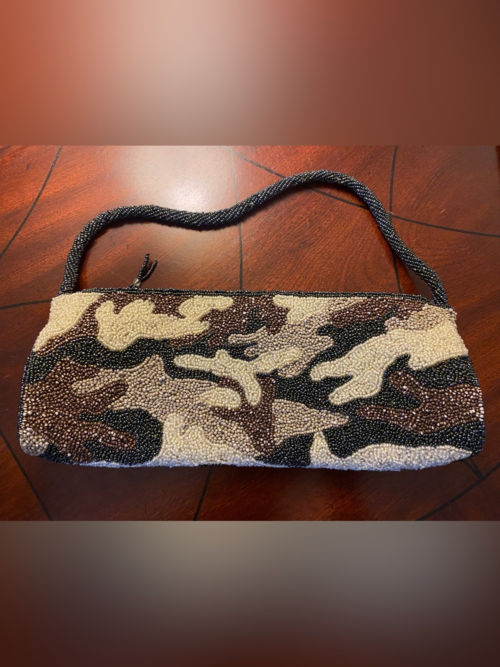 Moyna NY Handed Beaded Camouflage Bag. Y2K Boho Chic